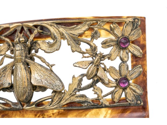 Vintage Gold Wash Metal Decorated Faux Tortoise Shell Hair Comb