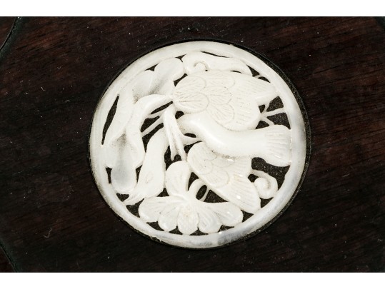 Chinese Carved Tea Tray With Central Carved Jade Or Hardstone Medallion, 20th C. 