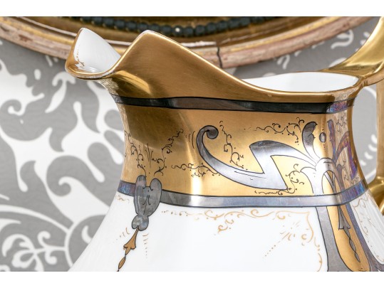 T & V Limoges Ornately Decorated Ceramic Water Pitcher