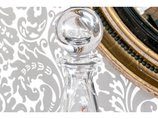 Pair Of Italian Colle Pyramidal Form Crystal Decanters With Stoppers