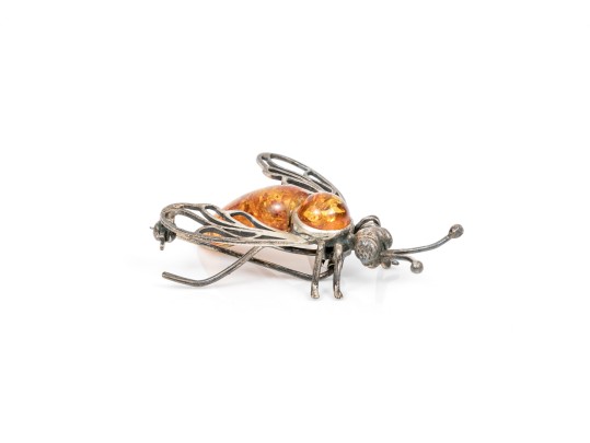 Assorted Lot Of Sterling And 800 Silver Amber Jewelry Pieces, Including A Cuff Bracelet