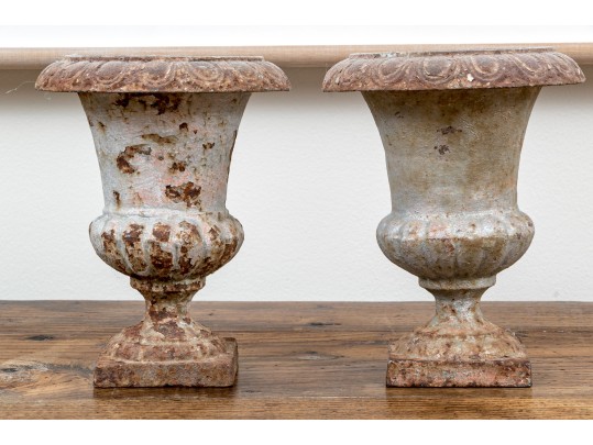 Pair Of Antique Cast Iron Neoclassical Style Diminutive Urns