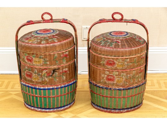 Pair Of Chinese Tiered Wedding Baskets, 20th C.