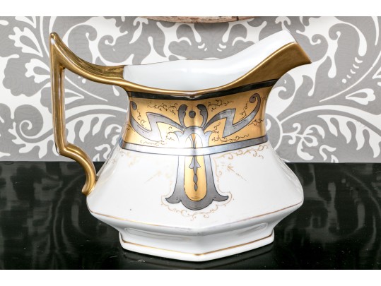 T & V Limoges Ornately Decorated Ceramic Water Pitcher