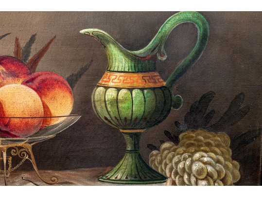Oil On Canvas, Still Lie With Fruit And Water Pitcher