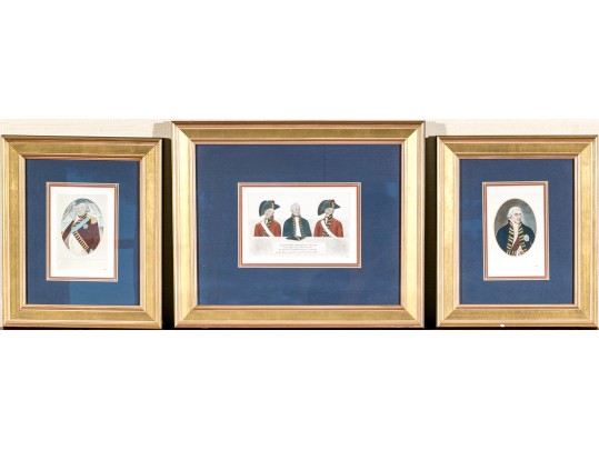 John Kay (Scotland, 1742-1826) Set Of Three Gilt Framed Hand Colored Portrait Engravings 