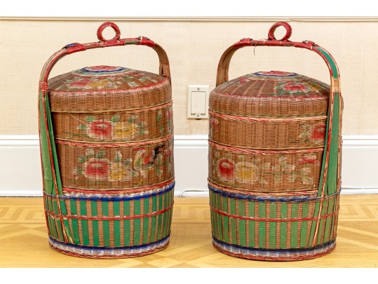 Pair Of Chinese Tiered Wedding Baskets, 20th C.