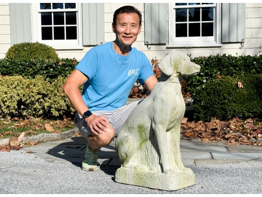 A Beautiful Vintage Cast Cement Sitting Retriever 