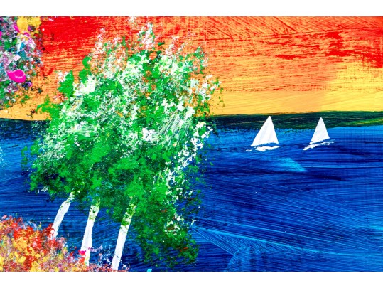 Gert (Am., 20th-21st C.) Acrylic On Board, Sailboats Off Portsmouth NH