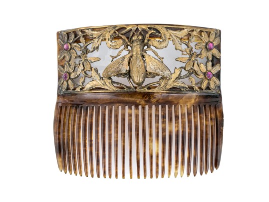 Vintage Gold Wash Metal Decorated Faux Tortoise Shell Hair Comb