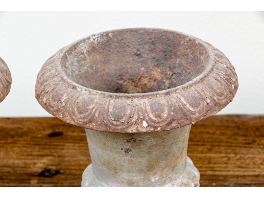 Pair Of Antique Cast Iron Neoclassical Style Diminutive Urns