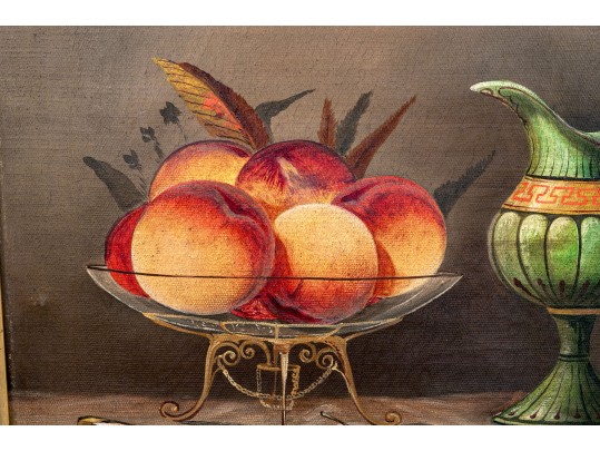 Oil On Canvas, Still Lie With Fruit And Water Pitcher