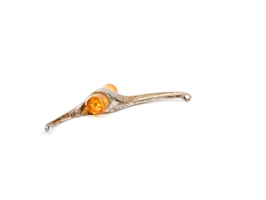 Assorted Lot Of Sterling And 800 Silver Amber Jewelry Pieces, Including A Cuff Bracelet