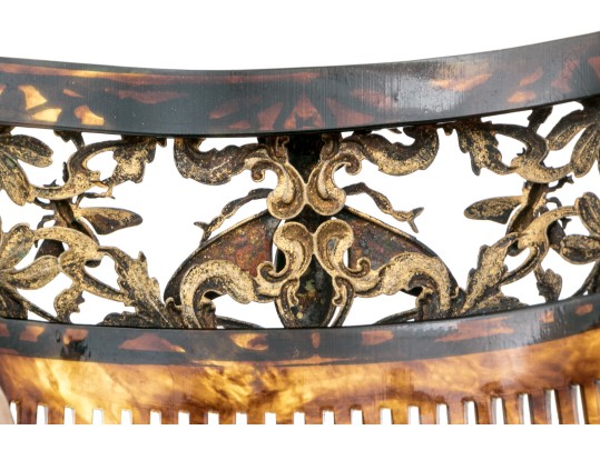 Vintage Gold Wash Metal Decorated Faux Tortoise Shell Hair Comb