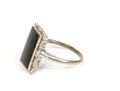 10k White Gold Simple Vintage Rectangular Profile Black Onyx Ring, Size 8.75+