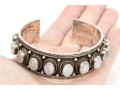 Sterling Silver Fabulous Chunky Cabachon Rainbow Moonstone Studded Cuff Bracelet