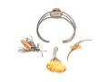 Assorted Lot Of Sterling And 800 Silver Amber Jewelry Pieces, Including A Cuff Bracelet