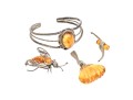 Assorted Lot Of Sterling And 800 Silver Amber Jewelry Pieces, Including A Cuff Bracelet