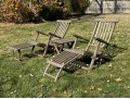 Gloucester Pair Of Teak Chaise Lounge Chairs With Side Table