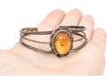 Assorted Lot Of Sterling And 800 Silver Amber Jewelry Pieces, Including A Cuff Bracelet