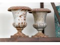 Pair Of Antique Cast Iron Neoclassical Style Diminutive Urns