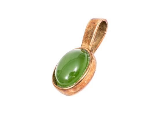 14k Yellow Gold Contemporary Oval Green Chalcedony Pendant