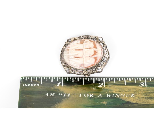 Sterling Silver Lovely Pair Of Vintage Cameo Brooches