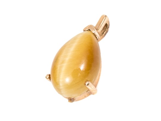 14k Yellow Gold Cabachon Tan To Brown Cats Eye Pendant