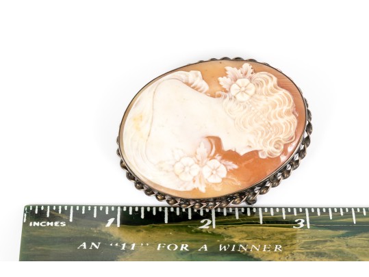 Sterling Silver Lovely Pair Of Vintage Cameo Brooches