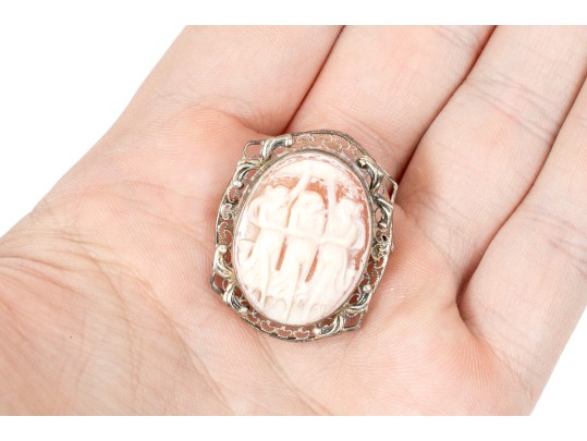 Sterling Silver Lovely Pair Of Vintage Cameo Brooches