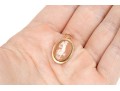 14k Yellow Gold Pretty Oval Cameo Pendant, Solid Bezel