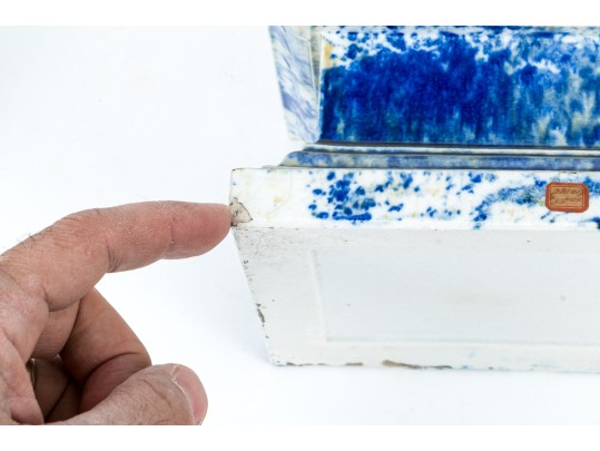 The Winkle Terracotta Co. Blue Splatter Ware Ceramic Eagle On Pedestal