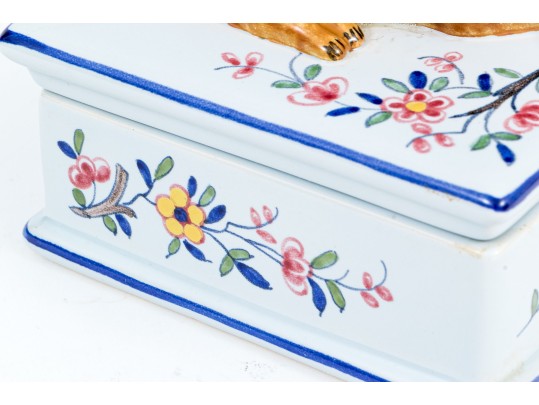 Adorable French Tiffany & Co. Hand-Painted Ceramic Box With Dog Finial