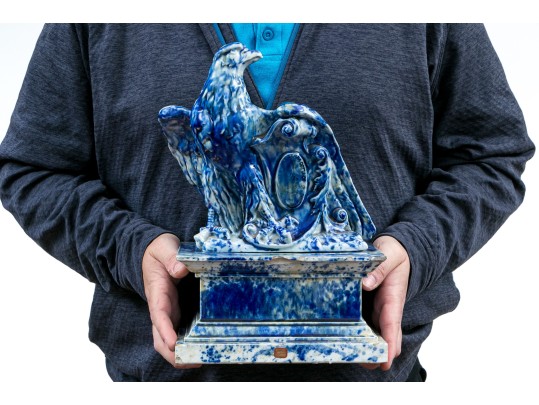 The Winkle Terracotta Co. Blue Splatter Ware Ceramic Eagle On Pedestal