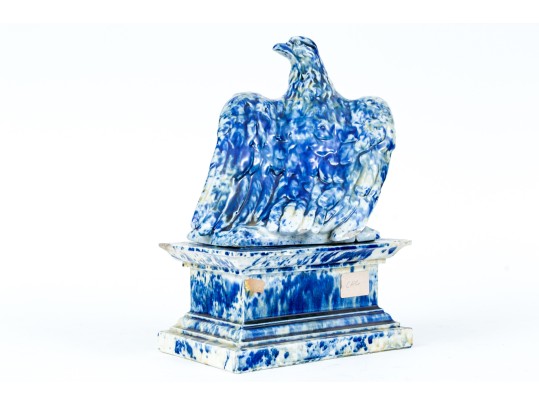 The Winkle Terracotta Co. Blue Splatter Ware Ceramic Eagle On Pedestal