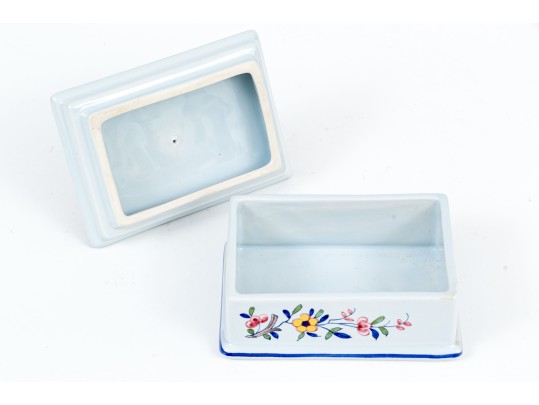 Adorable French Tiffany & Co. Hand-Painted Ceramic Box With Dog Finial