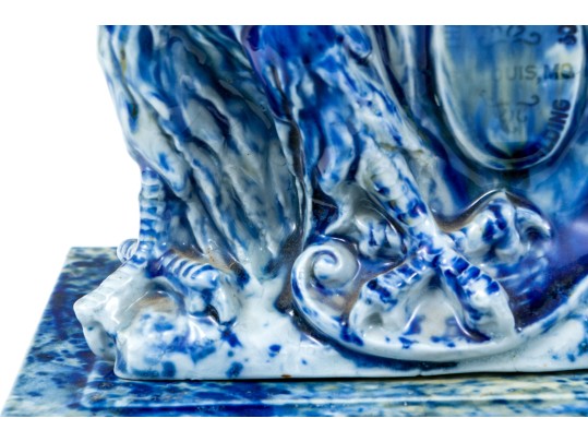 The Winkle Terracotta Co. Blue Splatter Ware Ceramic Eagle On Pedestal