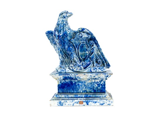 The Winkle Terracotta Co. Blue Splatter Ware Ceramic Eagle On Pedestal