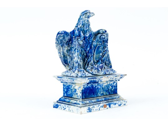 The Winkle Terracotta Co. Blue Splatter Ware Ceramic Eagle On Pedestal