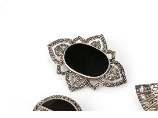 Striking Collection Of Sterling Silver And Marcasite Jewelry Pieces