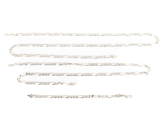 Collection Of Matching Sterling Silver Figaro Link Necklaces, And Bracelet