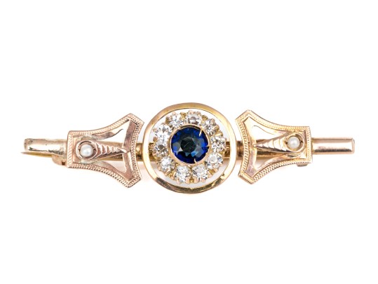 Antique Gold Filled Glass Halo And Seed Pearl Brooch