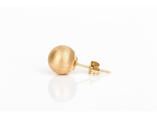 14k Yellow Gold Classic Brushed 7.75 Mm Ball Stud Earrings