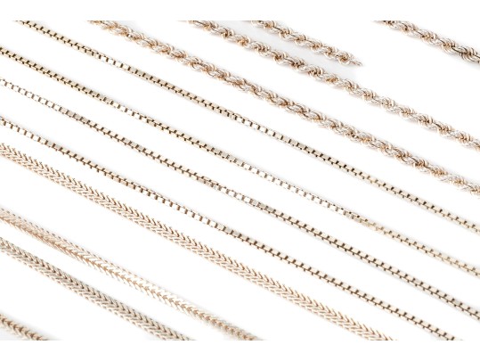 Collection Of Assorted Foxtail, Box And Rope Chain Necklaces, Varying Lengths