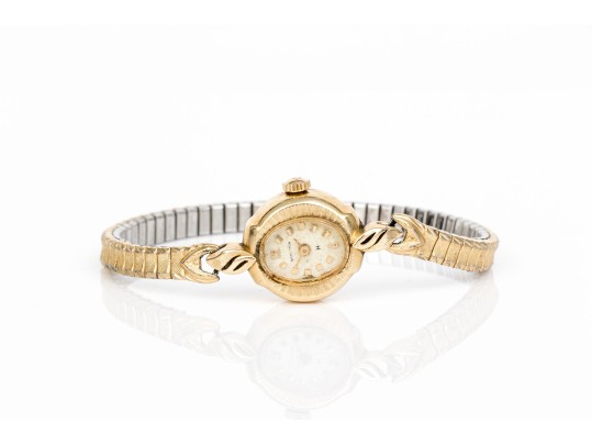 Hamilton Vintage 14k Yellow Gold Cased Watch With Steel Stretch Speidel Bracelet