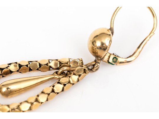 18k Yellow Gold Fun Long Open Pear Shaped Pendant Earrings