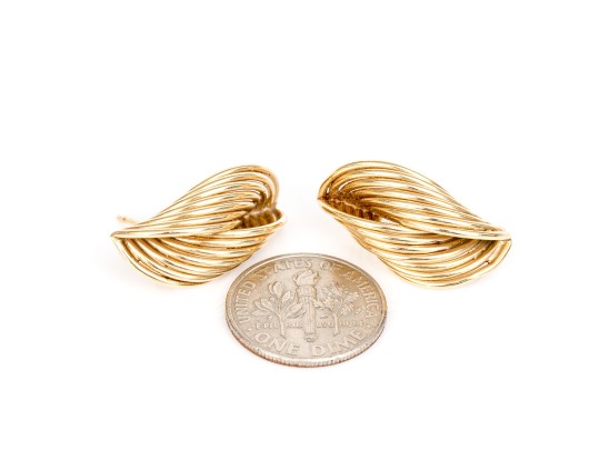 10k Yellow Gold Vintage Ribbed Folded Earrings