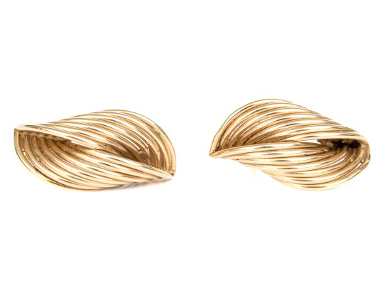 10k Yellow Gold Vintage Ribbed Folded Earrings