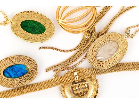 Collection Of Vintage Assorted Gold Tone Fashion Jewelry Pieces, Including Napier