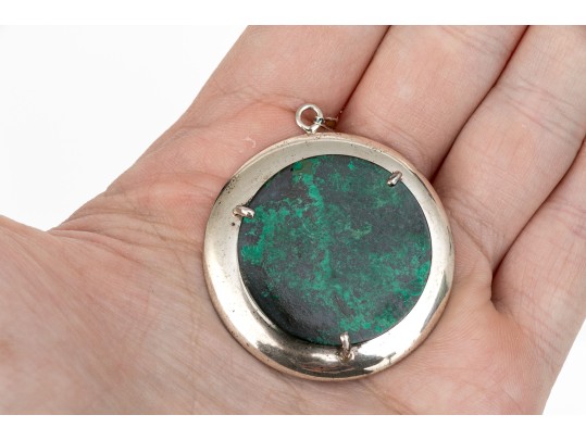 Sterling Silver Impactful Large Green Malachite Circle Pendant
